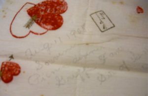Handwriting on cloth, decorated with hearts