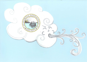 Cartoon of blowing wind with CGS logo