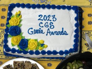 Sheet cake with 2023 Genie Awards writing