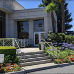Building entrance with landscaping