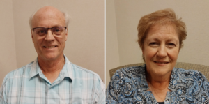 side by side headshots of man, woman