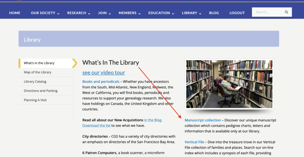 Screenshot of CGS website page