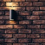 Photo of a brick wall with light fixture